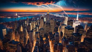 A meteor over the NYC skyline