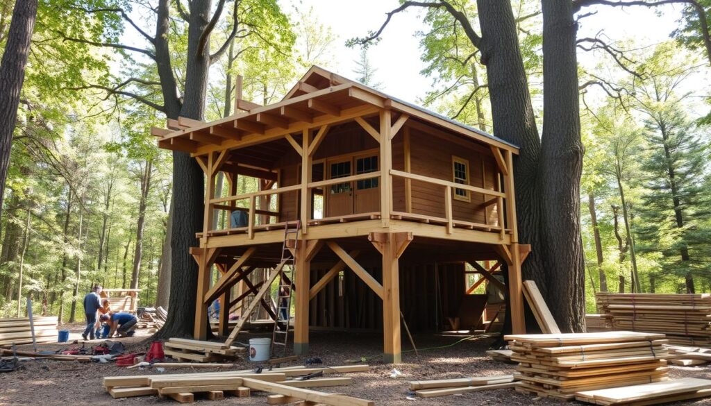 Tree house construction foundation