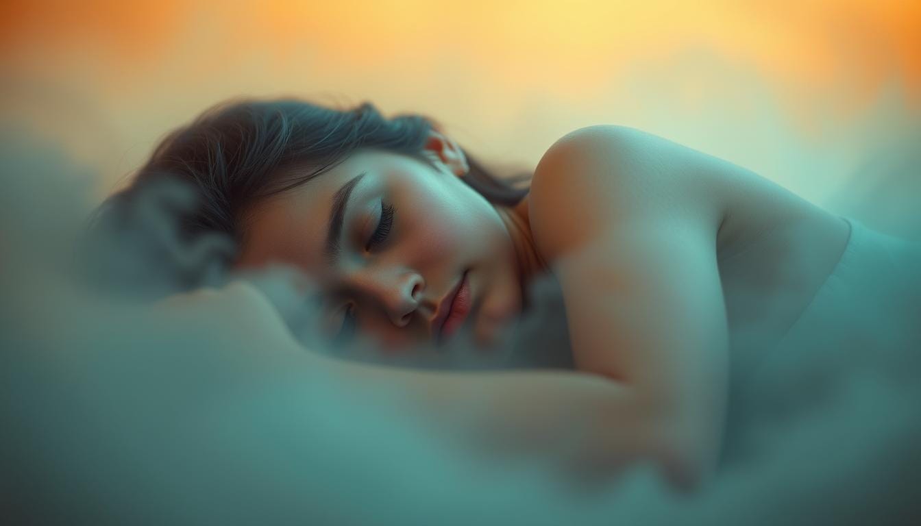 A serenely slumbering figure lies in a hazy, dreamlike realm, enveloped in a warm, azure hue. Soft, diffused lighting caresses their peaceful countenance, conveying a sense of blissful ignorance. The background fades into a muted, indistinct landscape, devoid of sharp edges or harsh contrasts, creating an atmosphere of comfortable detachment from reality. The overall scene evokes a tranquil, almost womb-like sensation, suggesting a willful disconnect from the complexities and challenges of the outside world. Incel Debate: Navigating the Red Pill Blue Pill Ideology