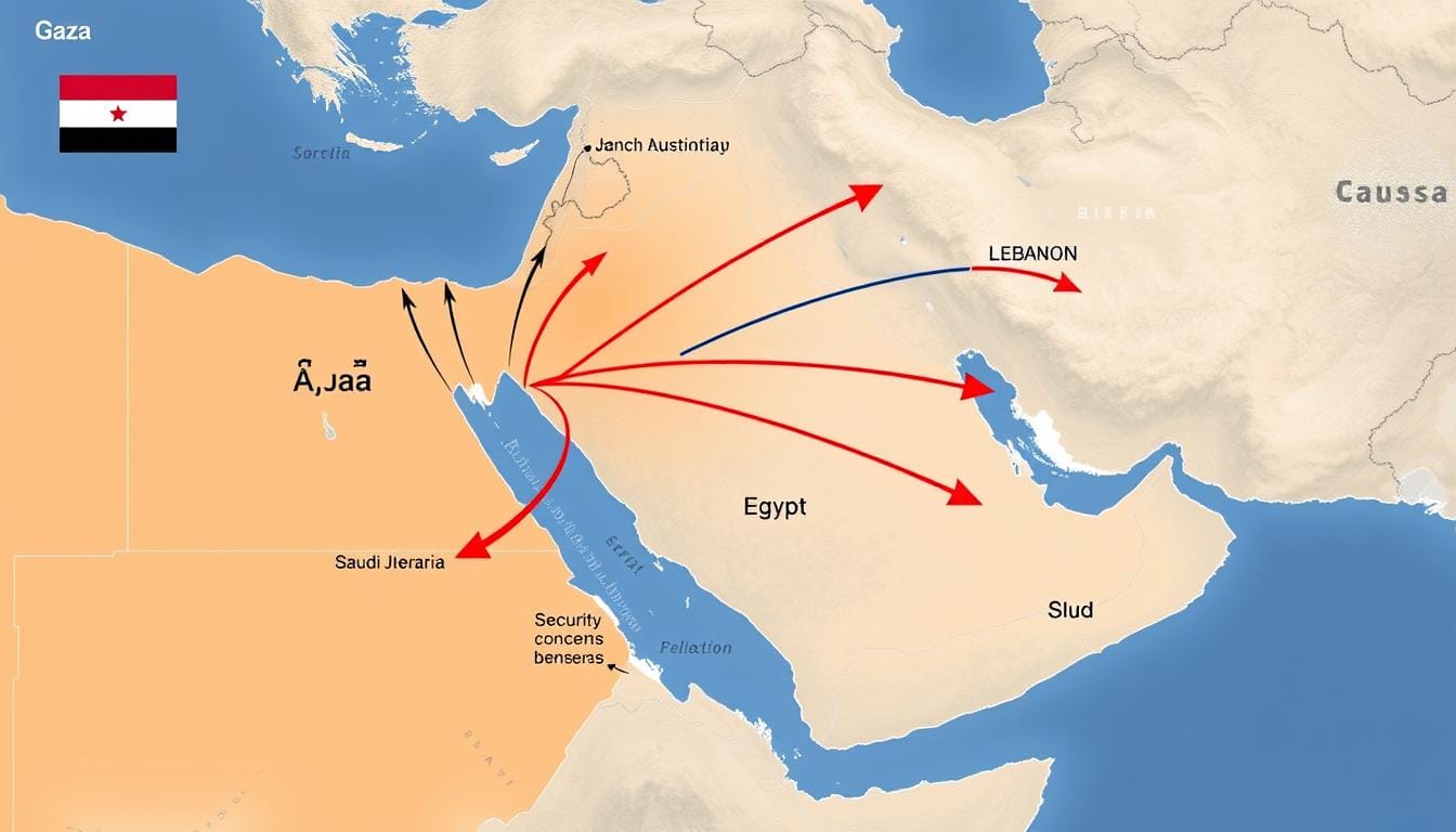 Regional map showing potential impact of Gaza conflict on neighboring countries Israel's Strategic Plans to Assume Control of Gaza