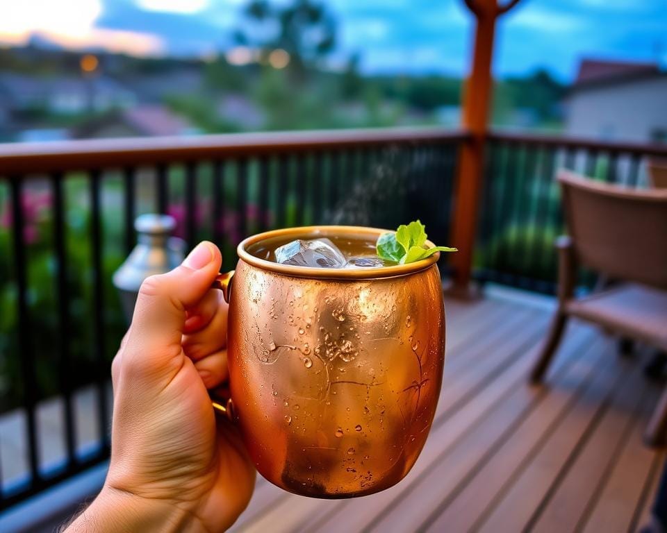 Close-up of Moscow Mule being enjoyed on a patio Close-up of Moscow Mule being enjoyed on a patio
