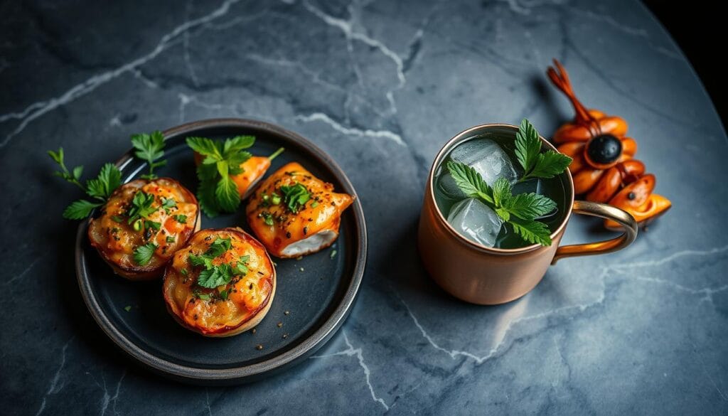 Moscow Mule paired with complementary food Moscow Mule paired with complementary food