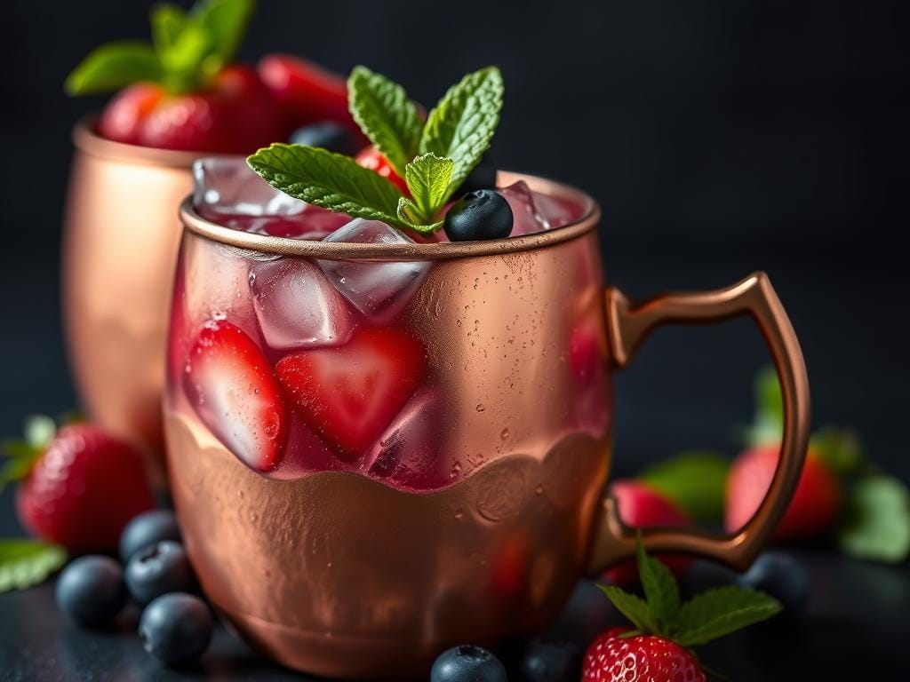 Seasonal Moscow Mule variation with fresh berries Seasonal Moscow Mule variation with fresh berries