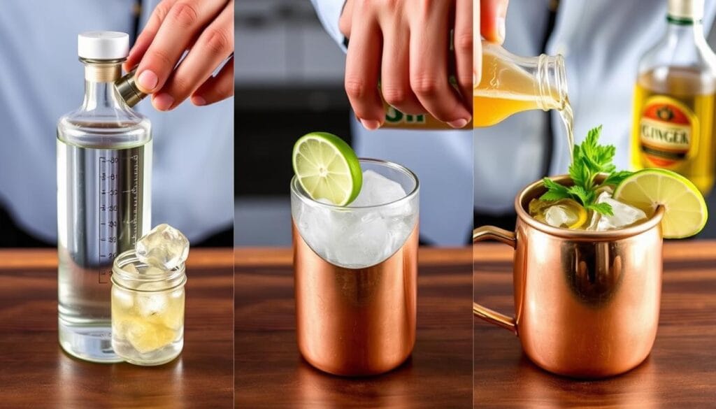 Step-by-step preparation of a Moscow Mule cocktail Step-by-step preparation of a Moscow Mule cocktail