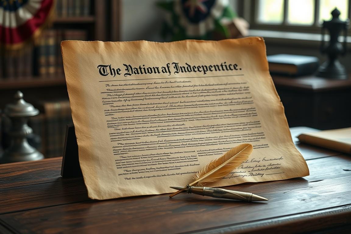 Declaration of Independence document with quill pen 4th of July