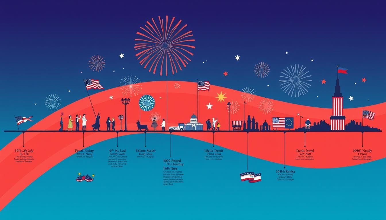 Historical timeline of 4th of July celebrations through American history 4th of July